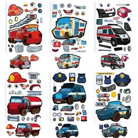 30 Sheets Make A First Responder Rescue Vehicle Stickers - Make Your Own Police Car Fire Engine Truck Ambulance Sticker for Kids Toddlers DIY Craft Party Favor Supplies