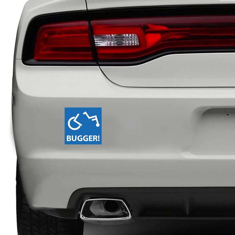 "Bugger!" Wheelchair Mishap Car Window & Bumper Sticker (100mm x