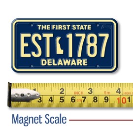 Delaware State License Plate Magnet by Classic Magnets, 1.9" x 3.8", Collectible 3D Rubber Vintage-Style Souvenirs and Gifts Made in The USA