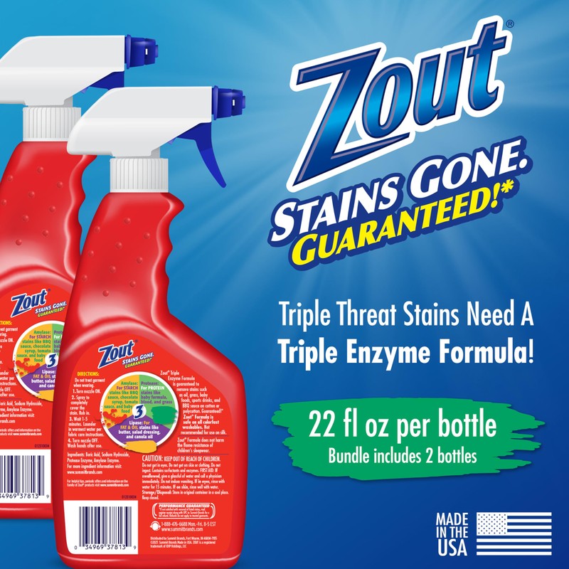 Zout Laundry Stain Remover Spray, Triple Enzyme Formula Removes the