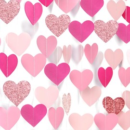 Inshinern Hot-Pink Rose-Gold Party Decorations Love-Heart Garland 52ft Wedding Bridal Shower Hanging Decoration Streamers Banner Baby Girl Birthday Bachelorette Engagement Mothers Valentines Day Decor