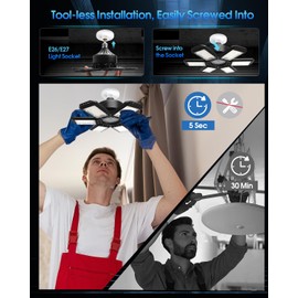 AUDLES 8 Pack LED Garage Light, 200W 20000LM 6500K LED Shop Lights, Garage Lights Ceiling Led with 6+1 Deformable Panels, Screw in E26/E27 Socket Bulb for Warehouse, Workshop, Basement, Barn Lighting