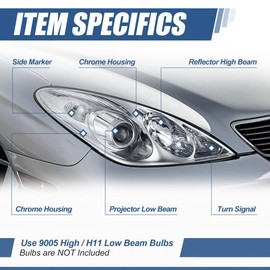 Auto Dynasty LX2503125 Factory Style Projector Headight Lamp Compatible with Lexus ES330 2005-2006, Passenger Right Side, Chrome Housing