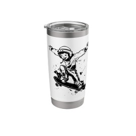 Skateboarding Kid Comic Style Skatepark for Boys and Girls Stainless Steel Insulated Tumbler
