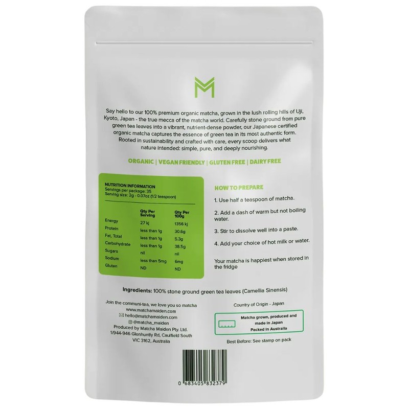 Matcha Maiden Organic Matcha Tea Powder 70g - 100% Pure