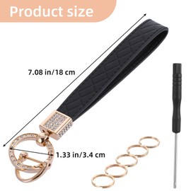 ElevateTech Leather Wristlet Keychain Car Key Chain with 5 Key Ring and Anti-Lost D Ring Bling Key Chain Accessories Cute Keychains Key Fob Wristband for Women (Black)