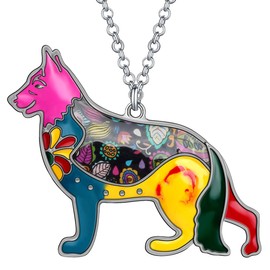 BONSNY Love Heart Enamel German Shepherd Dog Necklace 18" Pet Animal Lover Tag Gift for men women (Multicolor)