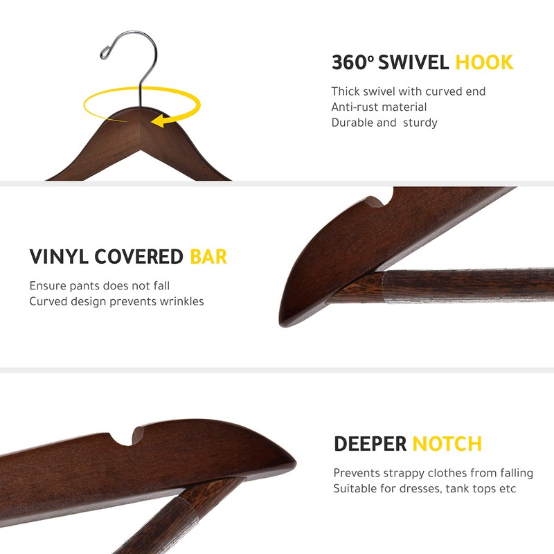 Quality Wooden Hangers - Slightly Curved Hanger 10 Pack Sets