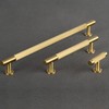 QOGRISUN 5-Pack Solid Brass Cabinet Knobs, Grooved Gold T Bar
