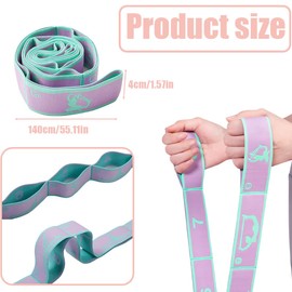 VYIBPDY Yoga Stretching Strap, Yoga Stretch Gurt mit 8 Schleifen,yoga gurt,pilates zubehör,spagattrainer,stretching band für Pilates, Tanz, Gymnastik, Effektives Dehnung
