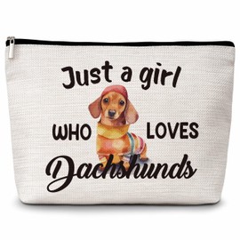 Eyouyeqi Dachshunds Gifts Makeup Bag, Just A Girl Who Loves Dachshunds Cosmetic Bags, Dog Makeup Zipper Pouch Bag, Dog Lover Inspired Gift, Birthday Gift For Women Girls, 19