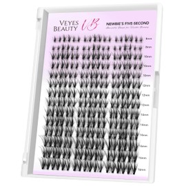 VEYESBEAUTY Lash Clusters Eyelashes Cluster Lashes Extensions Newbie's Five-Second Layered Eyelash Clusters False Eyelashes Wispy Lash Clusters Mixed Length Fluffy Lash Clusters (Whisper, 8-16mm)
