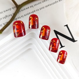 GCSQW Fall Maple Leaf Press On Nails, 24 Pcs, Square, Acrylic, Full Cover, Thanksgiving False Nails, Dark Red Leaves, Autumn Design, Kit