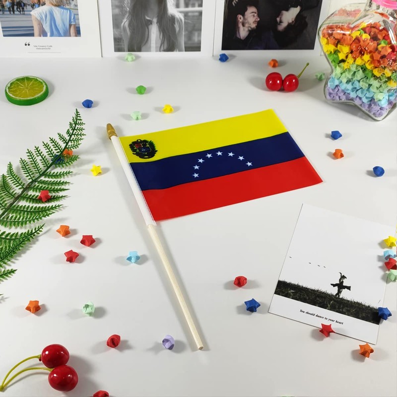 QQSD Venezuela Small Flag Venezuelan Stick Mini Hand Held Flags