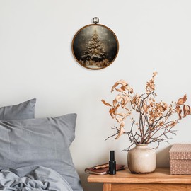 KSDUT Vintage Christmas Wall Decor Art - Vintage Christmas Tree Wall Art Canvas Frame Hanging Prints, Merry Xmas Holiday Round Wall Art Decor for Home Farmhouse Decorations 10"x10"