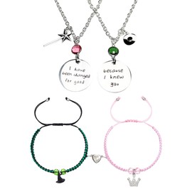 ZAOQIAN Elphaba Galinda Friendship Matching Bracelets - Rhinestone Crown Witch Hat Matching Bracelets - BFF Couples Accessories Christmas Valentine's Day Gifts for Fans Party Dress Decor (Braided Bracelet+Necklace)