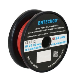 BNTECHGO 24 Gauge Silicone Wire Spool 500 ft Red Flexible 24 AWG Stranded Tinned Copper Wire