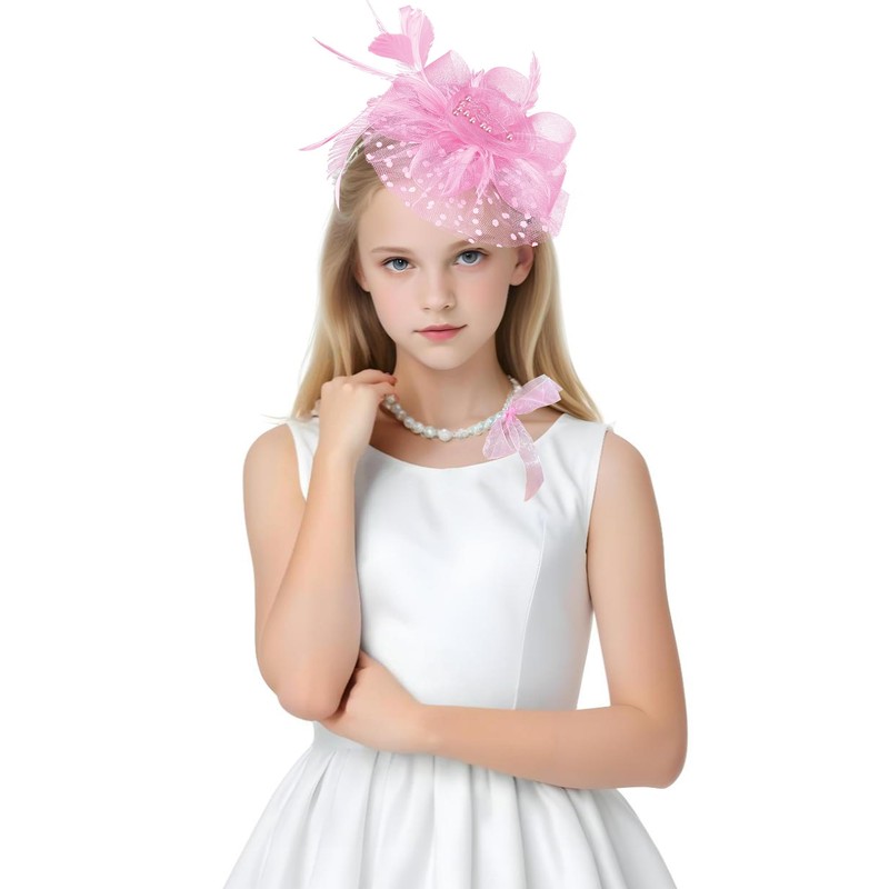 Bnsikun Girls Tea Party Fascinators Hats Lace Gloves Pearl Necklace