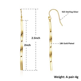 18K Gold Plated Sterling Silver Post Long Bar Dangle Earrings for Women, Gold Drop Earrings Hypoallergenic Jewelry Gift