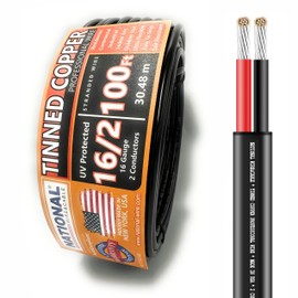 National Wire&Cable - 16/2 Tinned Copper Professional Wire (100 Feet) 16 AWG Gauge Stranded PVC Cord - 2 Conductor Electrical Wire - Made in USA - CL Rated/ETL Listed - LED Light, Low Voltage Cable