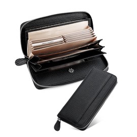 Semo1mus Men's Women's Long Wallet, Genuine Leather, YKK Zipper, Skimming, Separate Type, Coin Purse, Business, Large Capacity, Round Zipper, Cowhide Leather, black