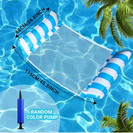 Set of 2 4-in-1 Water Hammock with Net & Inflatable Hammock Pool - Pool Hammock & Water Hammock, Swimming Bed & Lounge Chair for Adults & Children - Blue & Orange