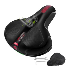 OSIGEI Bicycle Saddle Comfortable Soft Memory Foam Bicycle Saddle Ergonomic Bicycle Accessories Wide Bicycle Saddle for City Riding, City MTB Bicycle Seat with Tool (RED)