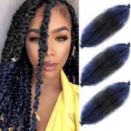 Afro Twist Hair 24 Inch TBlue 3 Packs Pre Fluffed Black Blue Springy Afro Twist Hair Afro Wrapping Hair for Soft Distressed Locs (24 Inch (Pack of 3), TBlue#)