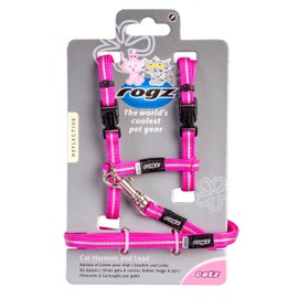 Rogz Reflective Nylon Cat Leash and Harness Combination Set, escape proof for walking and fully adjustable to fit most breeds, Pink