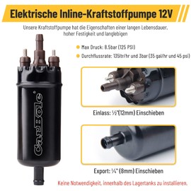 CarBole Electric Inline Fuel Pump 12 V, Diesel Pump 250 bhp, Universal External Inline Fuel Pump, Replaces 0580464070 and Other Bosch Products (Black)
