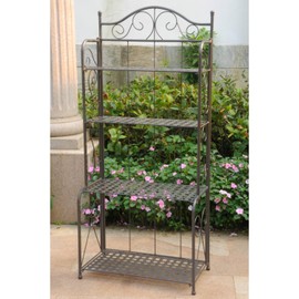 International Caravan Mandalay 4-tier Iron Folding Bakers Rack - Rustic Brown