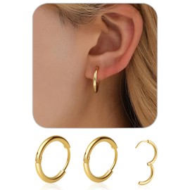 1 Pair 12mm Small Hoop Earrings for Women, Dainty 14K Gold Plated Huggie Hoop Earrings Hypoallergenic Lightweight Cartilage Earrings Set for Multiple Piercings for Sensitive (Gold/2.0mm)