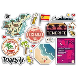 A5 Sticker Sheet Tenerife Landmarks Vinyl Stickers - Spain Spanish Airport Stamps Skyline Flag Map Travel Holiday Scrapbooking City Luggage #79137
