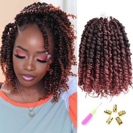 8 Packs Pre-twisted Passion Twist Crochet Hair for Black Women, 8 Inch Passion Twist Hair, Pre-looped Crochet Braids Bohemian Hair Synthetic Braiding Hair Extensions (12Strands/Pack,T350#)