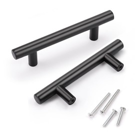 KNOBWELL 6 Pack 3" Kitchen Cabinet Handles Black, Modern Matte Black Dresser Drawer Pulls for Cupboard Vanity Closet, 5" Overall Length