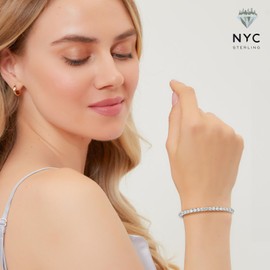 NYC Sterling 14K Gold Plated Tennis Bracelet for Women - 3mm Elegant Cubic Zirconia Bracelet 6.5"-7.5" - Versatile Jewelry for Women, Professional and Social Wear (White & Gold - SET)