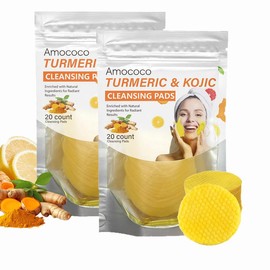 AMOCOCO Turmeric Makeup Removal Tablets, Turmeric Cleansing and Exfoliating Pad for Facial Cleansing and Skincare - Gentle Exfoliation, Brightening Skin - Skin Type: 2 pack