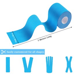 2 Rolls Kinesiology Tape (5cm x 5m Per Roll), Waterproof Sports Tape,Elastic Physio Tape for Shoulder, Back, Knee & Muscle Support, K Tape Breathable & Skin-Friendly KT Tape (Blue)