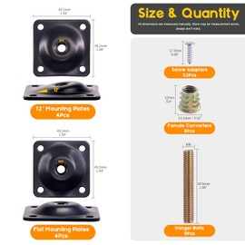 Rustark 8 Sets M8 Furniture Leg Mounting Plates, 5/16" Heavy Duty Flat and Angled Leg Attachment Plates Kit with T-Plate Hanger Bolts Screws for Strengthen Sofas Couches Seat