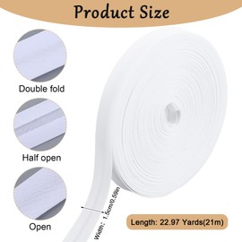 Nogeqi 0.6 Inch White Bias Tape for Sewing, 20 Yards Wide Bias Binding Tape Hemming Tapes for DIY Garment Sewing, Seaming, Piping, Quilting