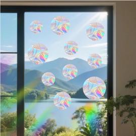 48PCS Round Window Stickers Prevent Birds from Hitting Windows, Bird Anti-Collision Window Stickers Rainbow Sun Catcher Stickers No Glue Required, Non-Adhesive Reusable Vinyl