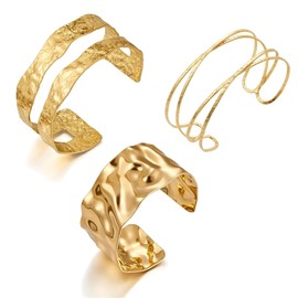 3 PCS Gold Arm Cuff, Gold Bangle, Gold Bracelet for Women, Smooth Shaped Bracelet Fashion Armband Jewelry Accessories for Women Girls, Minimalist Simple Armlet Wedding Fashion (Golden)