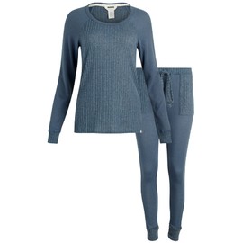 Lucky Brand Pijamas para mujer, 2 piezas, juego de ropa de dormir acanalada (talla: S-XL), Azul Brezo, L