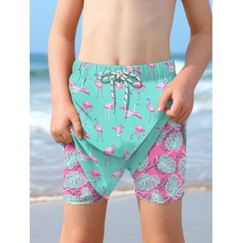BesserBay Little Boys Aqua Flamingo Summer Drawstring Stretch Swim Trunks Athletic Beach Swimming Boardshorts 6 Years