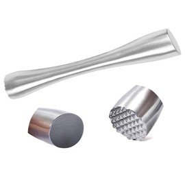 Ice Crusher Lemon Masher Bar Pestle Lemon Masher Muddler Muddler Pestle with Two Different Texture Heads, Durable Safe, for Bar, Restaurant, Hotel, Family, Lemons, Ice Cubes, Purees - Silver