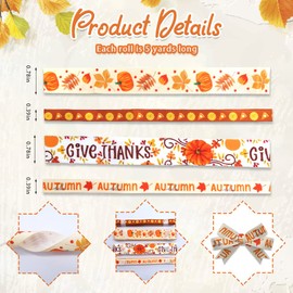 4 PCS Fall Thanksgiving Ribbons Pumpkin Leaves Printed Grosgrain Ribbons White Orange Ribbon Hello Autumn Words Craft Ribbons for Gift Wrapping Fall Thanksgiving Party Decor, 20 Yards