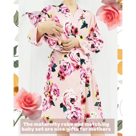 WINROLA Maternity Robe with Matching Swaddle Soft Mommy Robe Receiving Blanket Set