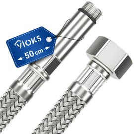 VIOKS Reinforced Hose Fitting Connection Hose 50 cm Flex Water Hose 19.3 mm Union Nut / M10 Male Thread with Stainless Steel Mesh Drinking Water Hose Tap Dishwasher