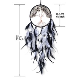 RAGKUU Black and White Dream Catcher Wall Decor Crystal Tree of Life Dream Catchers Handmade Feather Dreamcatcher Wall Hanging Ornament for Bedroom Living Room Home Decor