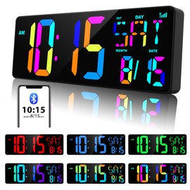 XREXS Large Digital Wall Clock Bluetooth Sync, 17.2" RGB Color Changing Digital Clock with Remote Control, Adjustable Brightness Grandfather Clock, Temperature for Home, Gym and Classroom